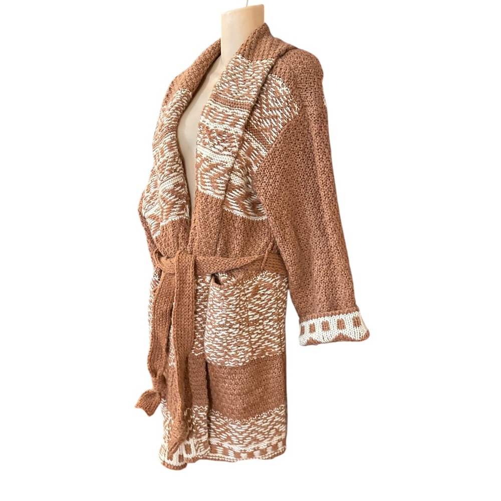 Lucky‎ Brand Fairsle Sweater Coatigan Caramel Cafe Women's Medium Wool Blend - Picture 5 of 11